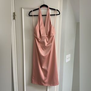 Elle Zeitoune Rose Gold Halter Cocktail Dress, size 14.